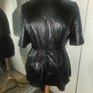 Eloquii Black Faux Leather Top w/Belt